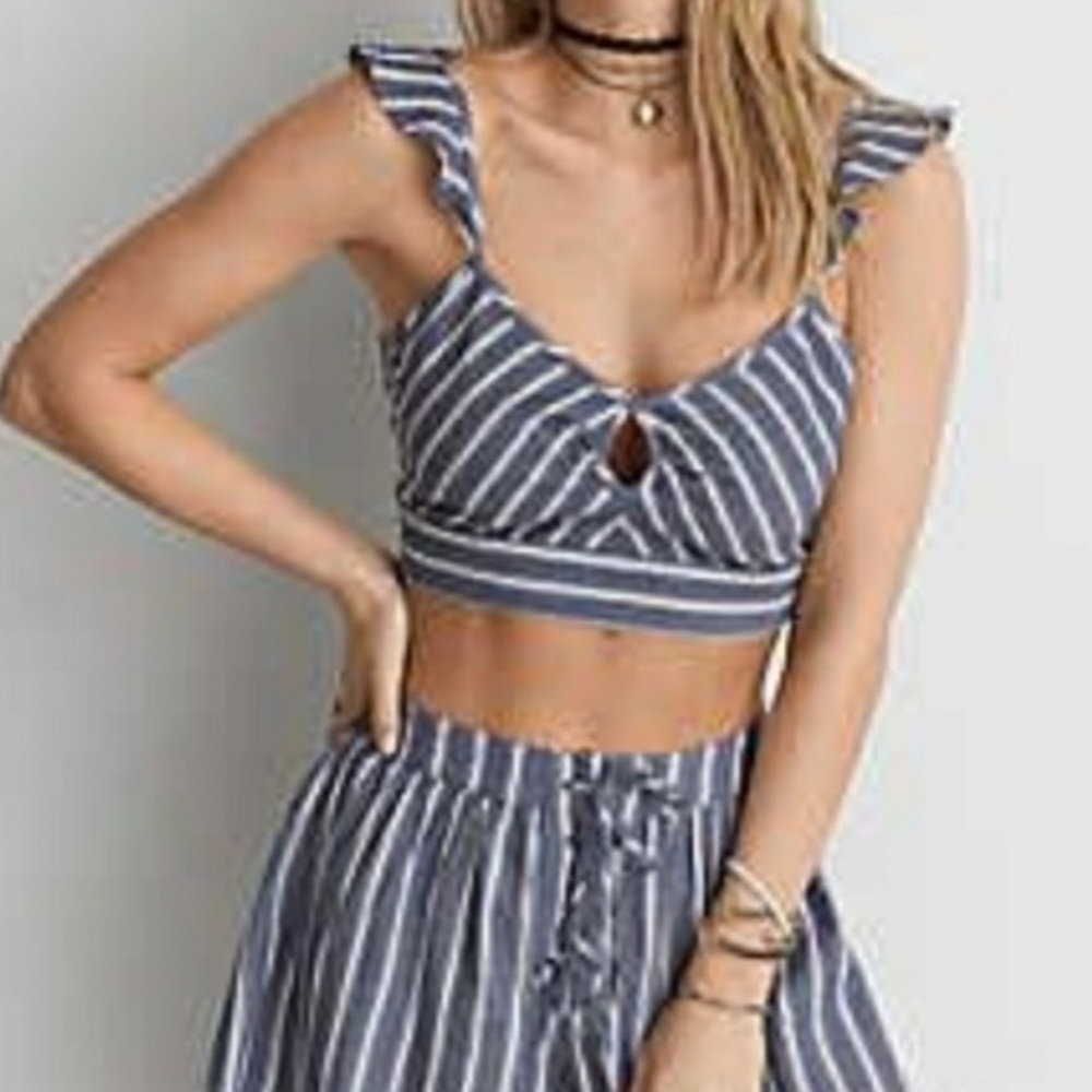 American Eagle Pinstripe with Keyhole Crop Top